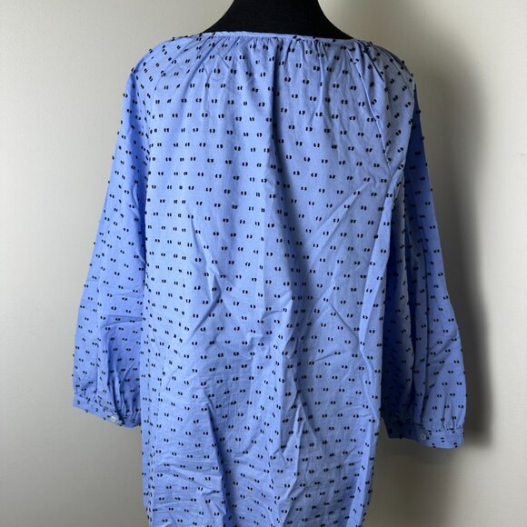 Talbots Swiss dot Embroidered peasant top blue navy 3/4 sleeve blue size XL‎ - Picture 2 of 6